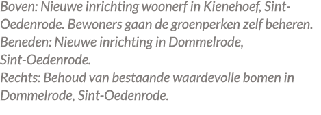 Boven: Nieuwe inrichting woonerf in Kienehoef, Sint Oedenrode. Bewoners gaan de groenperken zelf beheren. Beneden: Ni...
