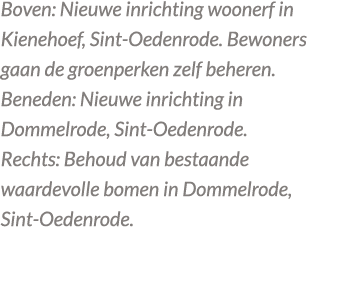 Boven: Nieuwe inrichting woonerf in Kienehoef, Sint Oedenrode. Bewoners gaan de groenperken zelf beheren. Beneden: Ni...